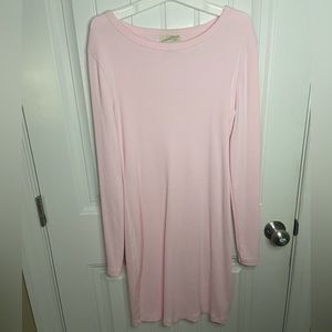 Women's Long Sleeve Mini Rib-Knit Bodycon Dress - Pink M